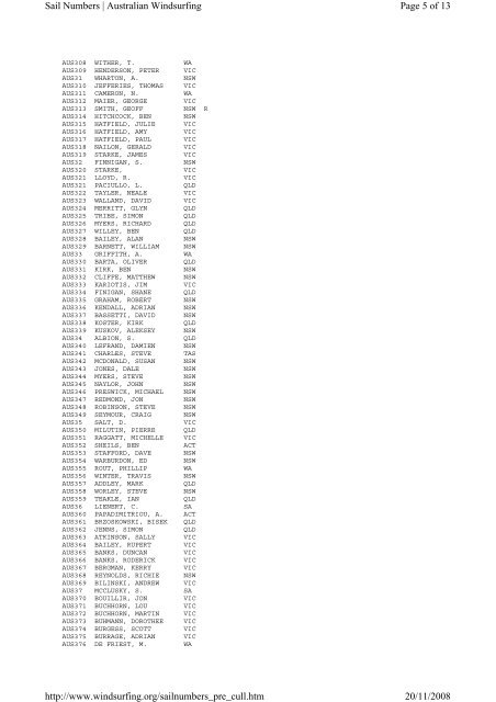 Page 1 of 13 Sail Numbers | Australian Windsurfing 20/11/2008 http ...