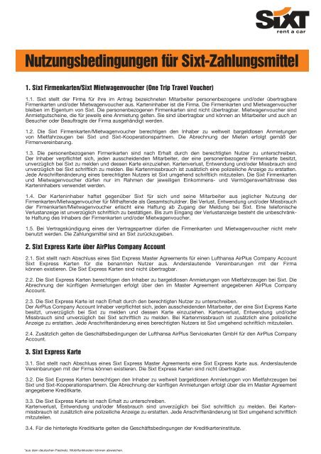 SIXT EXPRESS MASTER AGREEMENT - VÃB Service GmbH