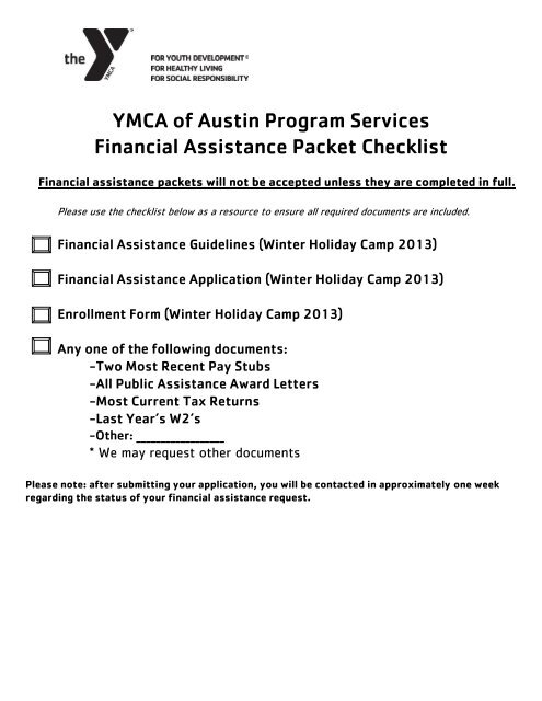 Ymca Financial Assistance Chart