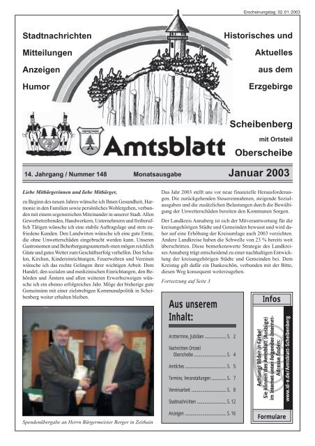 Januar 2003 Aus unserem Inhalt: - auf Scheibenberg.de