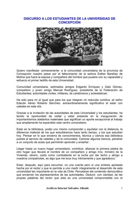 DISCURSO A LOS ESTUDIANTES DE LA ... - Salvador Allende