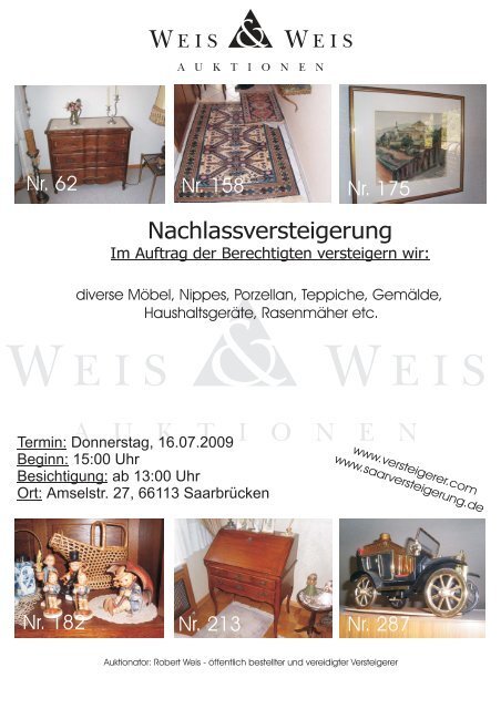 Nachlassversteigerung - Weis und Weis Auktionen GmbH