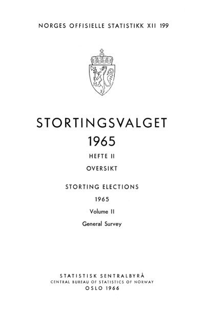 Stortingsvalget 1965. Hefte II Oversikt - Statistisk sentralbyrÃ¥