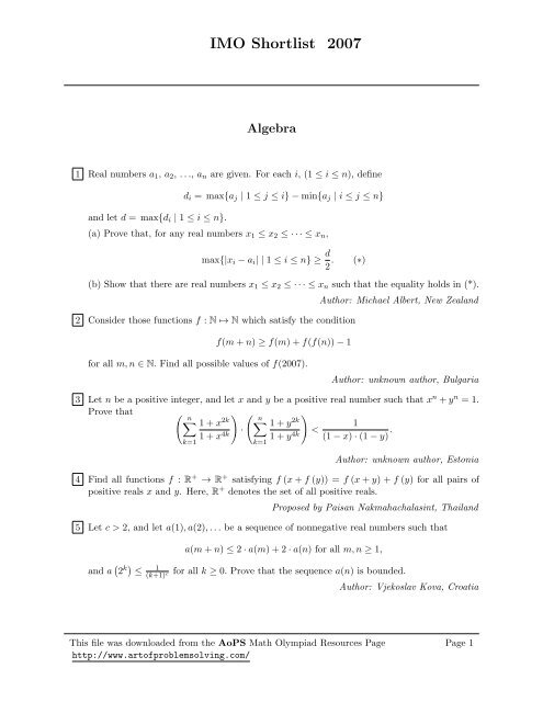International Competitions IMO Shortlist 2007
