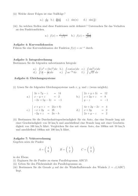 Mathematische Methoden der Physik - Aufgaben zur Selbstkontrolle