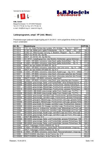 LS-Models Verkaufspreisliste 2013 - auf kml-log