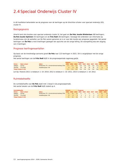 Leerlingenprognose 2014 - 2028 - Gemeente Utrecht