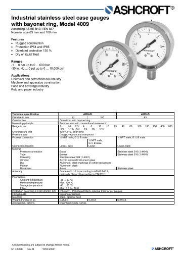 Data Sheet 4009 - Ashcroft Instruments GmbH