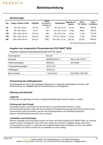 Datenblatt / BestÃ¤ndigkeit - FERESTA GmbH