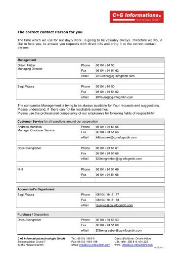 List of the contact persons - at C+G Informationstechnologie Gmbh