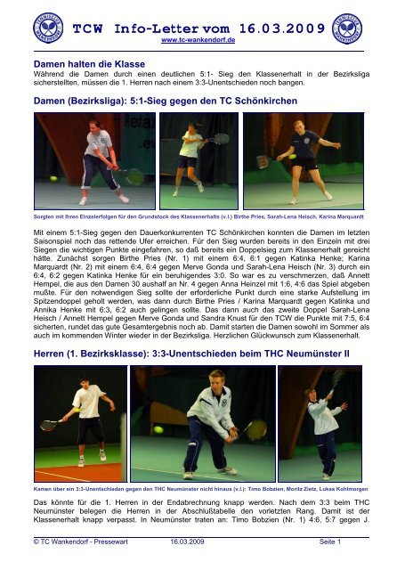 TCW Info-Letter vom 16.03.2009 - TC Wankendorf