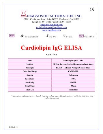Cardiolipin IgG ELISA - ELISA kits - Rapid tests
