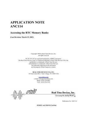 APPLICATION NOTE ANC114 Accessing the RTC Memory Banks