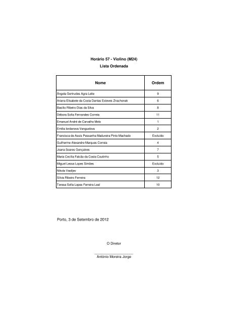 Nome Ordem HorÃ¡rio 57 - Violino (M24) Lista Ordenada Porto, 3 de ...