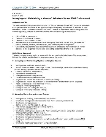 Microsoft MCP 70-290 Ã¢Â€Â” Window Server 2003