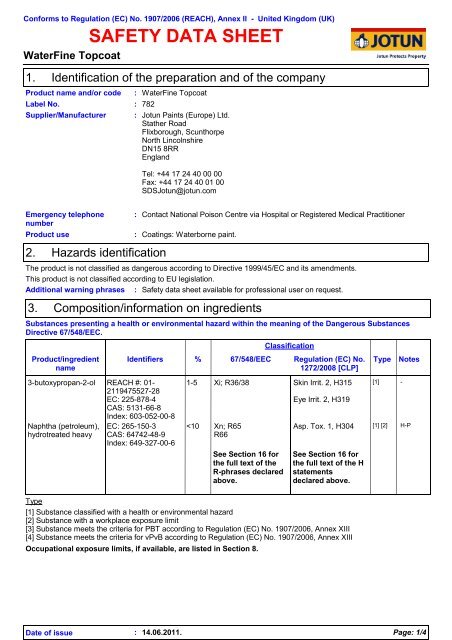 Safety data sheet for Waterfine Topcoat - English (uk) - Jotun