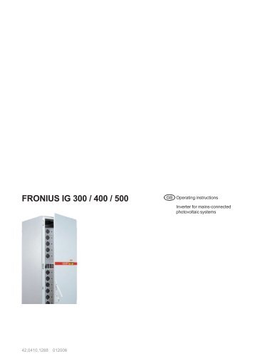 Fronius IG Central Inverter Manual - Energy Matters