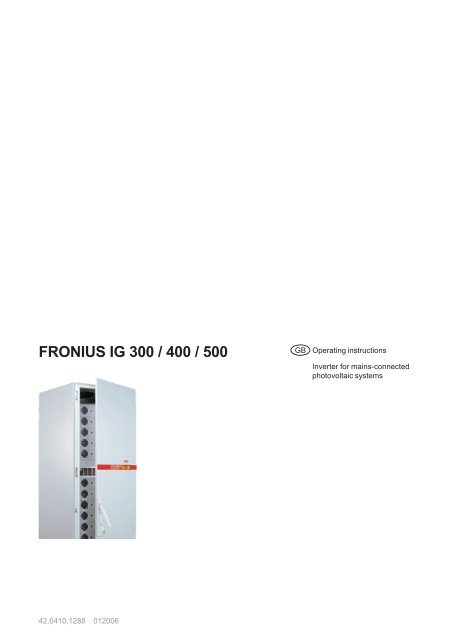 Fronius IG Central Inverter Manual - Energy Matters