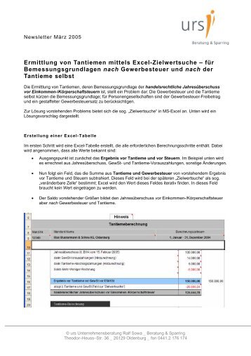 Ermittlung von Tantiemen mittels Excel-Zielwertsuche ... - Ralf Sowa