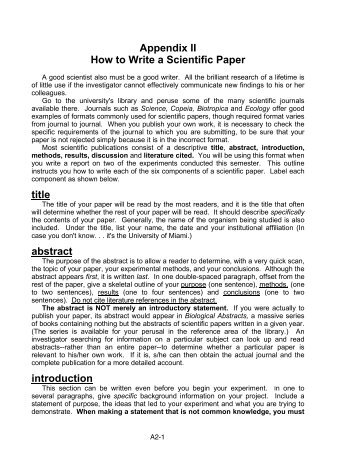 Proper Format for a Scientific Paper - University of Miami