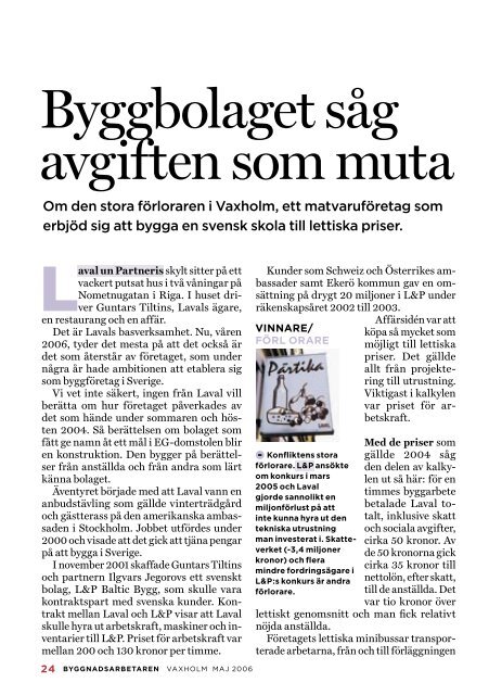 Nr 08 2006 Bilaga: Konflikten i Vaxholm - Byggnadsarbetaren