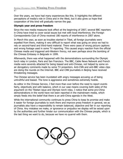 Beijing Olympics 2008: Winning Press Freedom - World Press ...