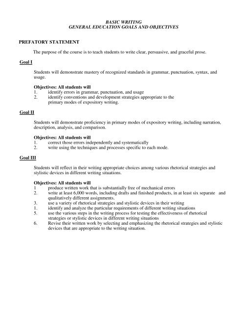 Goals And Objectives For General Education Courses PDF Document 