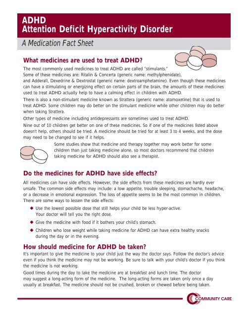 ADHD Attention Deficit Hyperactivity Disorder A Medication Fact ...