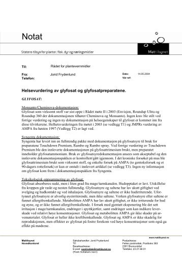 Helsevurdering av glyfosat og glyfosatprepartene