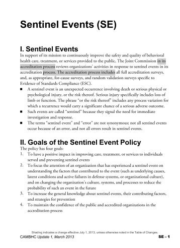 Sentinel Events (SE) - Joint Commission