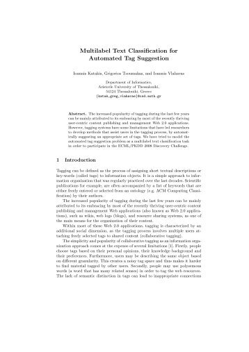 Multilabel Text Classification for Automated Tag Suggestion - LPIS