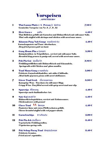 Speisekarte als PDF - Thai Lanna
