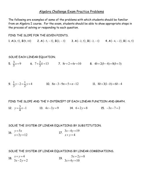 Algebra I Challenge Exam Example - Jesuit High School