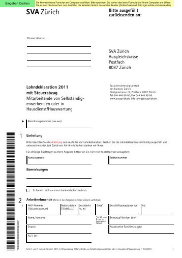 Vereinfachte Lohndeklaration 2011 mit Anleitung ... - SVA ZÃ¼rich