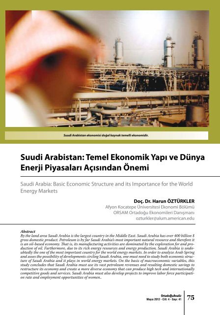 Suudi Arabistan: Temel Ekonomik Yapı ve Dünya Enerji ... - orsam