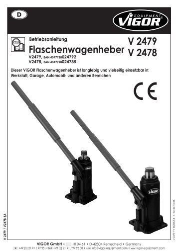 V2479 - V2478 Flaschenwagenheber - Vigor Equipment