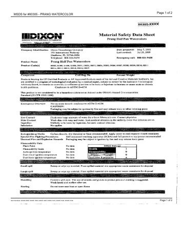 MSDS for #00305 - PRANG WATERCOLOR - Dick Blick