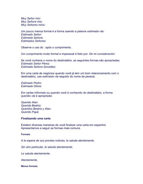 Exemplos De Cartas Formais Em Espanhol – Novo Exemplo