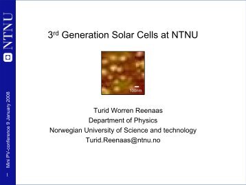 3rd Generation Solar Cells at NTNU - Sintef