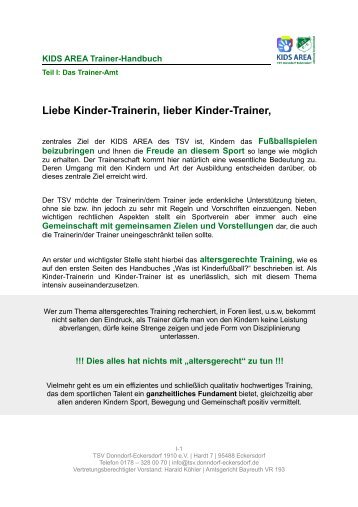 KIDS AREA Trainer-Handbuch Teil I - TSV Donndorf-Eckersdorf