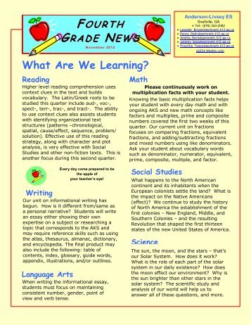 4th Grade November Newsletter
