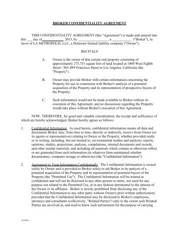 BROKER CONFIDENTIALITY AGREEMENT THIS ...