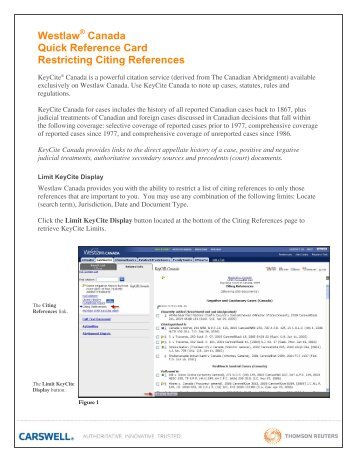 Westlaw Canada Quick Reference Card Restricting Citing References