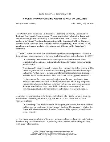 Violent TV Programming and Children (PDF, 16 kb) - Quello Center ...