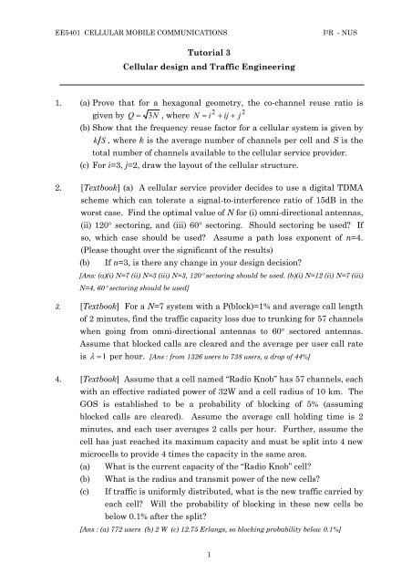 Tutorial 3 Cellular design and Traffic Engineering 1. (a) Prove that ...