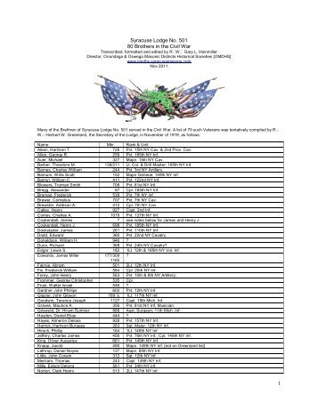 Civil War Brothers of Syracuse Lodge No. 501 - Onondaga and ...