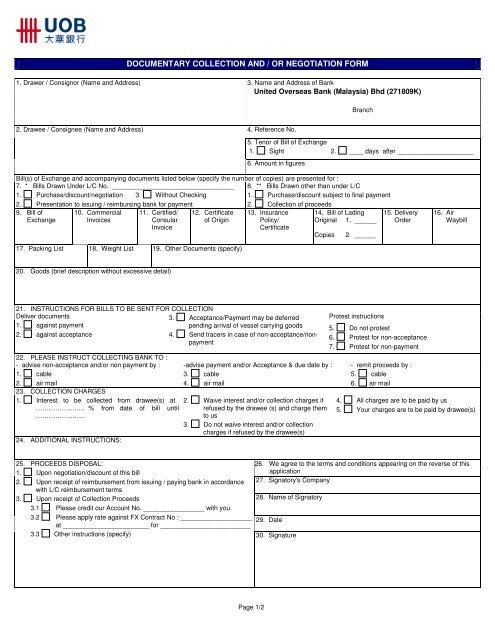 Documentary Collection And Or Negotiation Form United Overseas