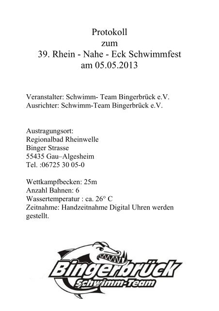 Protokoll - 1. Schwimmsportverein Ingelheim 1966 e.V.