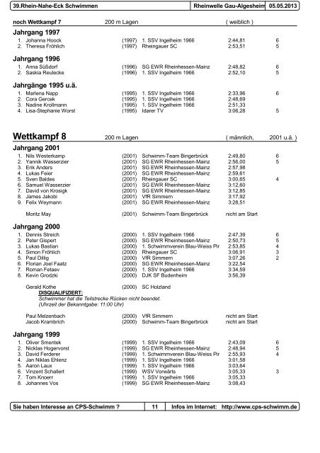 Protokoll - 1. Schwimmsportverein Ingelheim 1966 e.V.