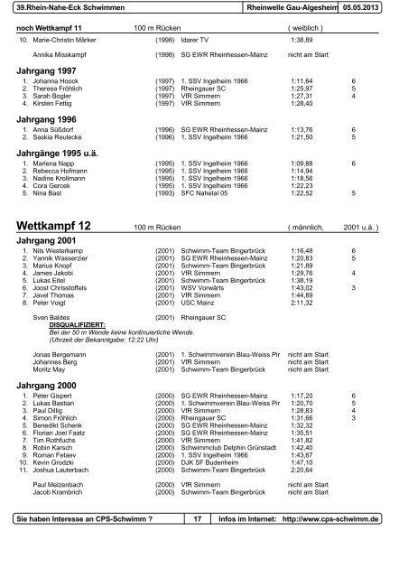 Protokoll - 1. Schwimmsportverein Ingelheim 1966 e.V.
